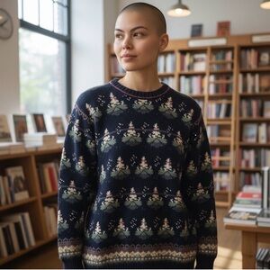 The Import Workshop Wool Blend Nordic Christmas Tree Pattern Pullover Sweater M
